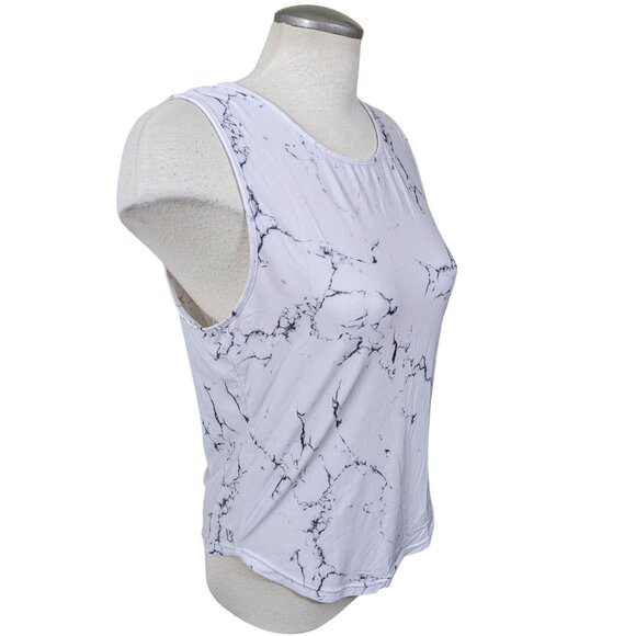 BUFF BUNNY Womens Size L Top Athletic Gym White Black Sleeveless Marble Design - Picture 2 of 5